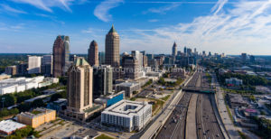 Drone Aerial Downtown Atlanta Looking South