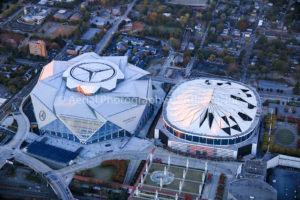 Old Georgia Dome (just prior to implosion) and New Mercedes Benz Dome